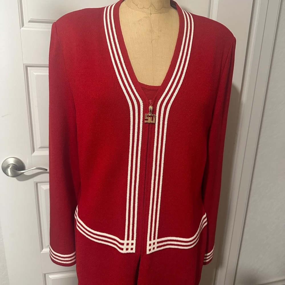 St. John Collection Red Cardigan with White Accents